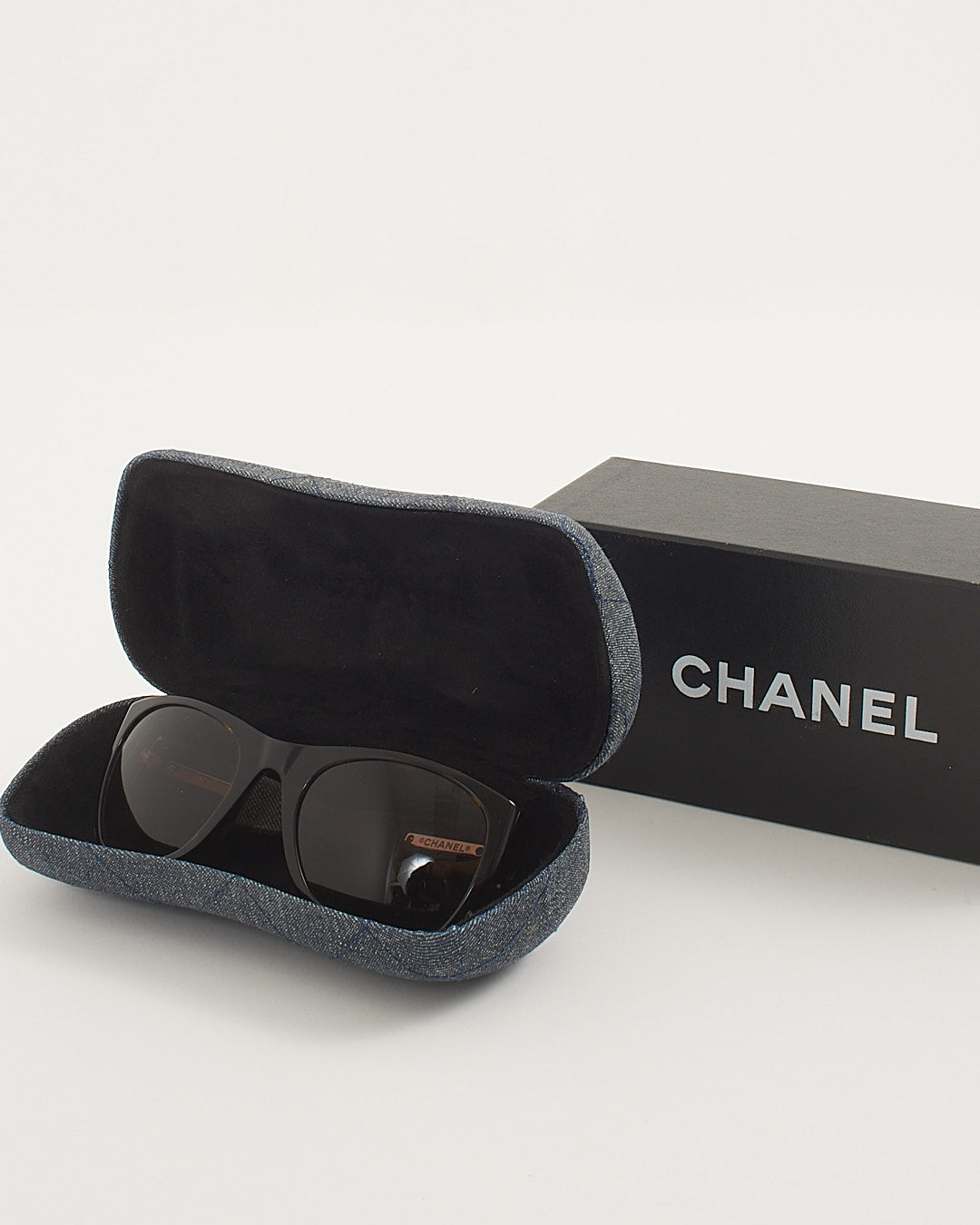 Chanel Brown Tortoise Grey Denim Sunglasses