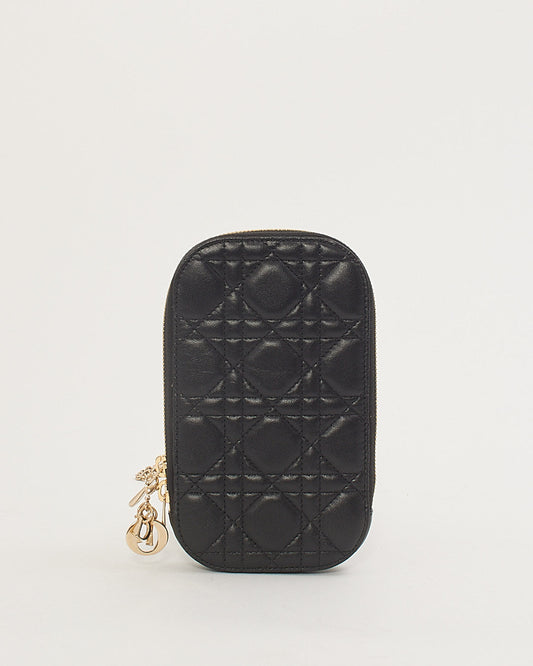 Dior Black Leather Cannage Phone Holder Crossbody