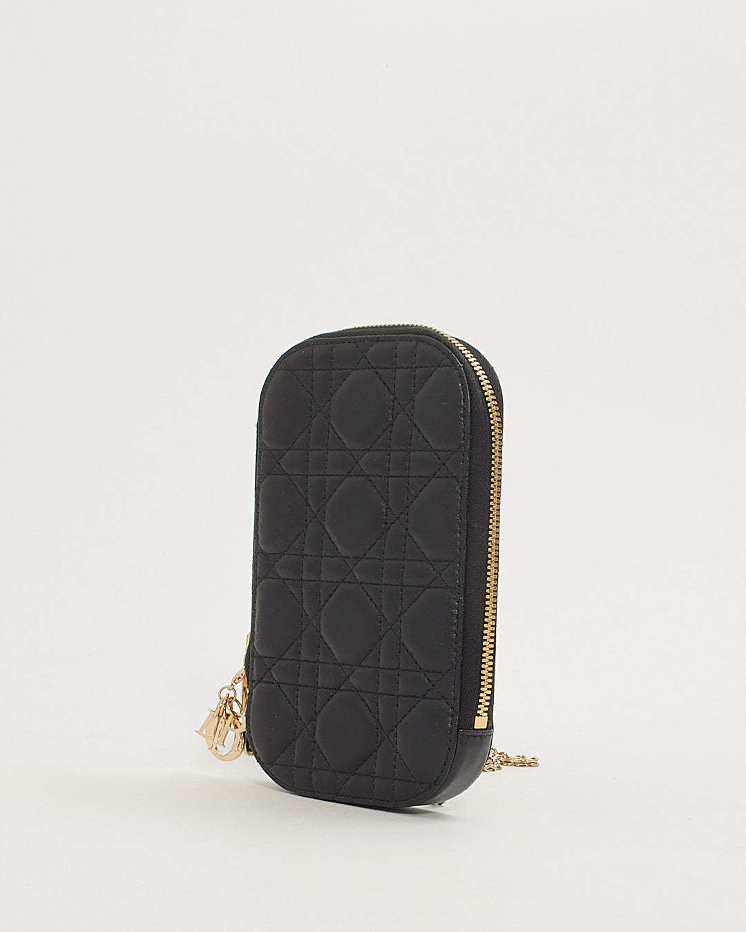 Dior Black Leather Cannage Phone Holder Crossbody