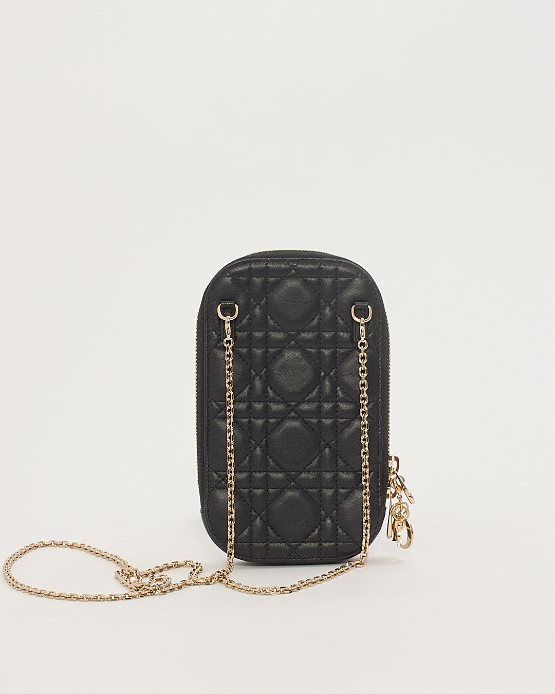 Dior Black Leather Cannage Phone Holder Crossbody
