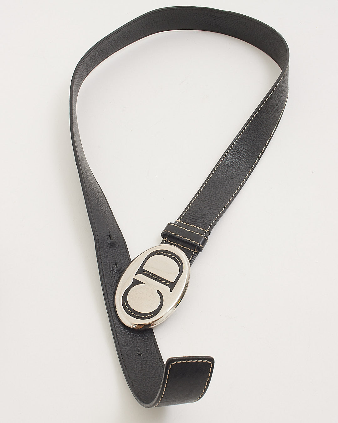 Dior Black Leather CD Logo Buckle Belt - 90