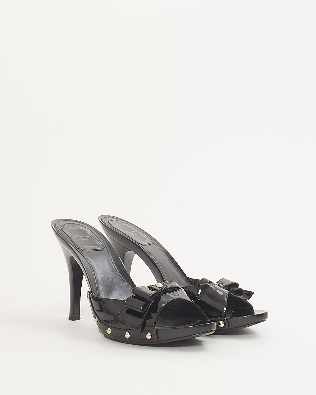 Dior Black Patent Leather Bow Heeled Sandals - 38.5