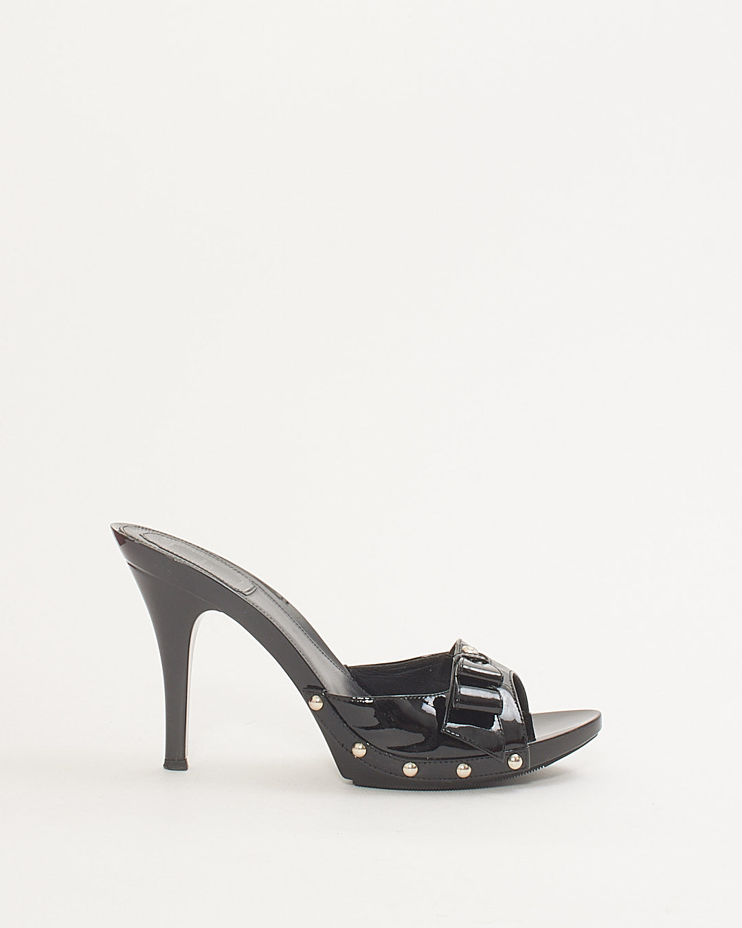 Dior Black Patent Leather Bow Heeled Sandals - 38.5