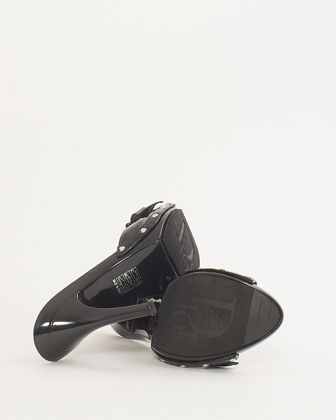Dior Black Patent Leather Bow Heeled Sandals - 38.5