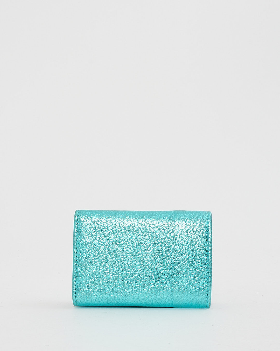 Balenciaga Blue Metallic Leather Logo Small Trifold Wallet