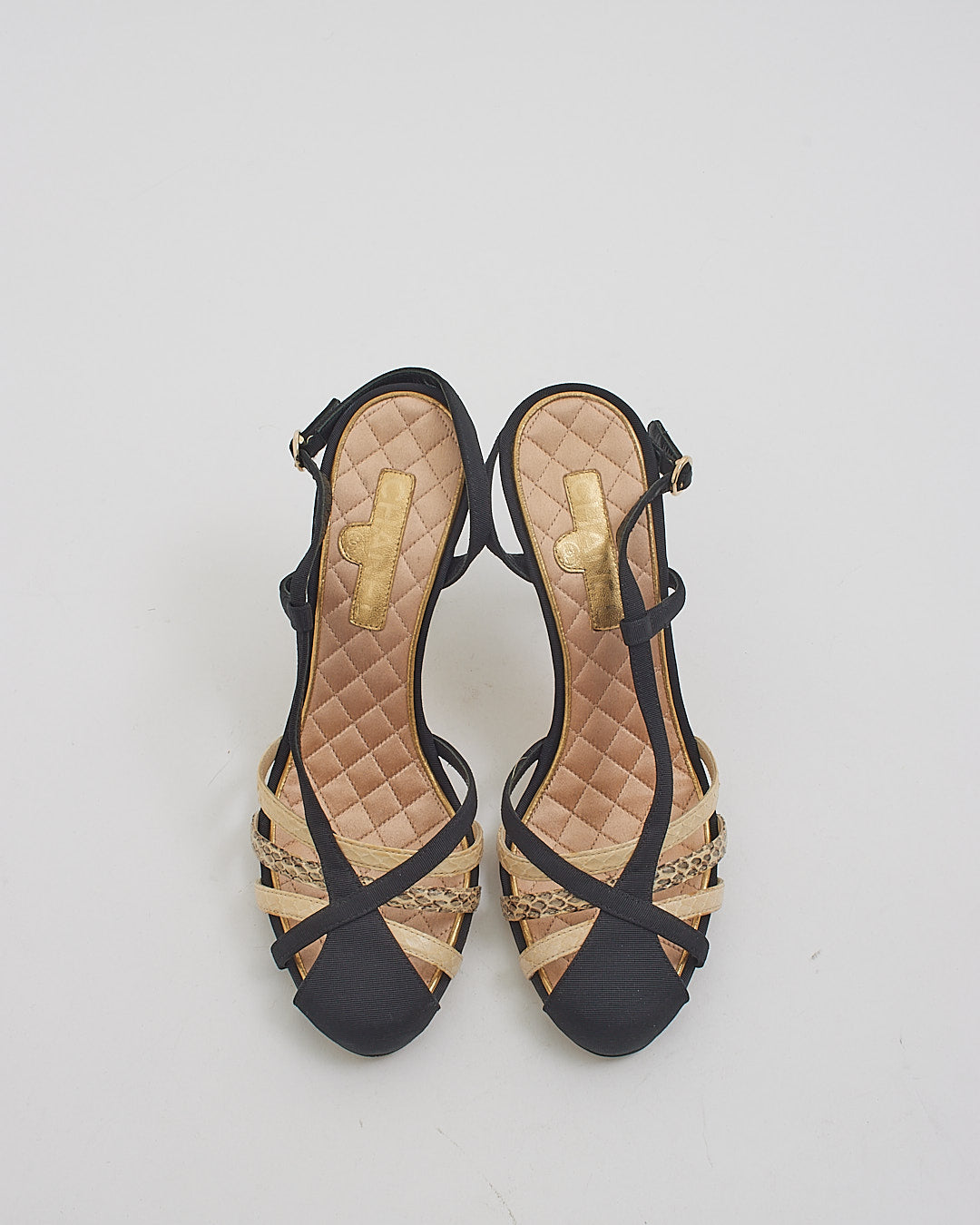 Chanel Black Snake Print Cage Sling Back Sandal - 37.5