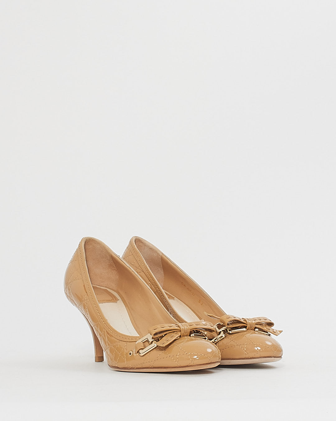 Dior Beige Patent Quilted Bow Detail Pumps - 37