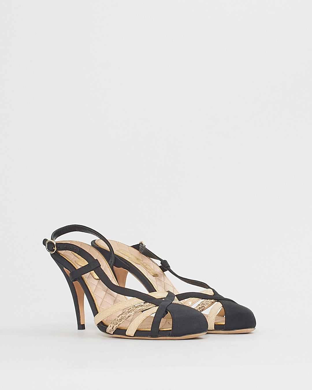 Chanel Black Snake Print Cage Sling Back Sandal - 37.5