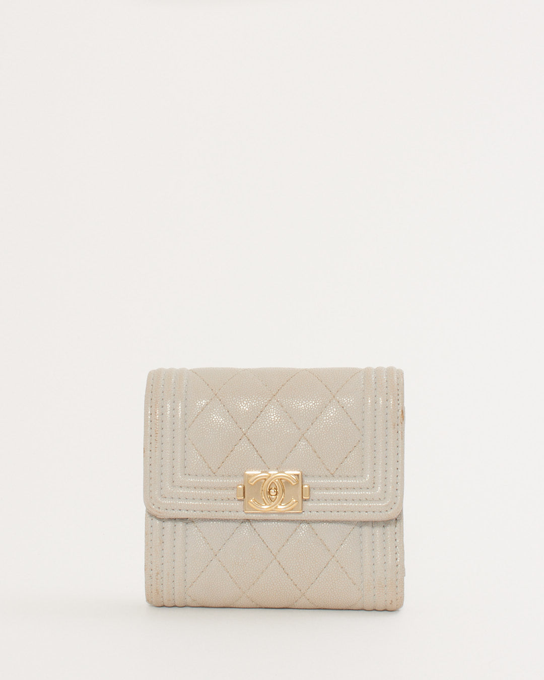 Chanel Grey/Taupe Caviar Leather Small Boy Wallet