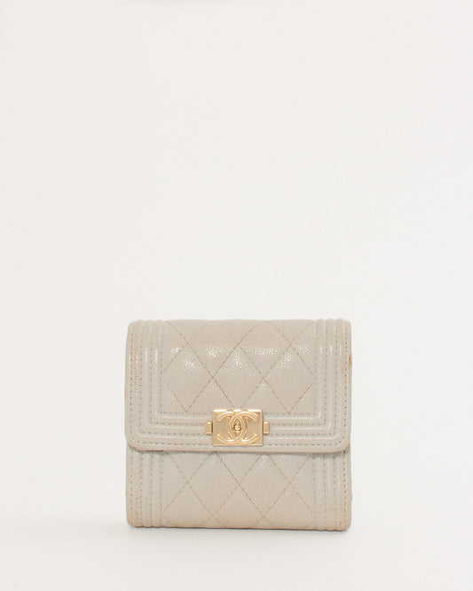 Chanel Grey/Taupe Caviar Leather Small Boy Wallet