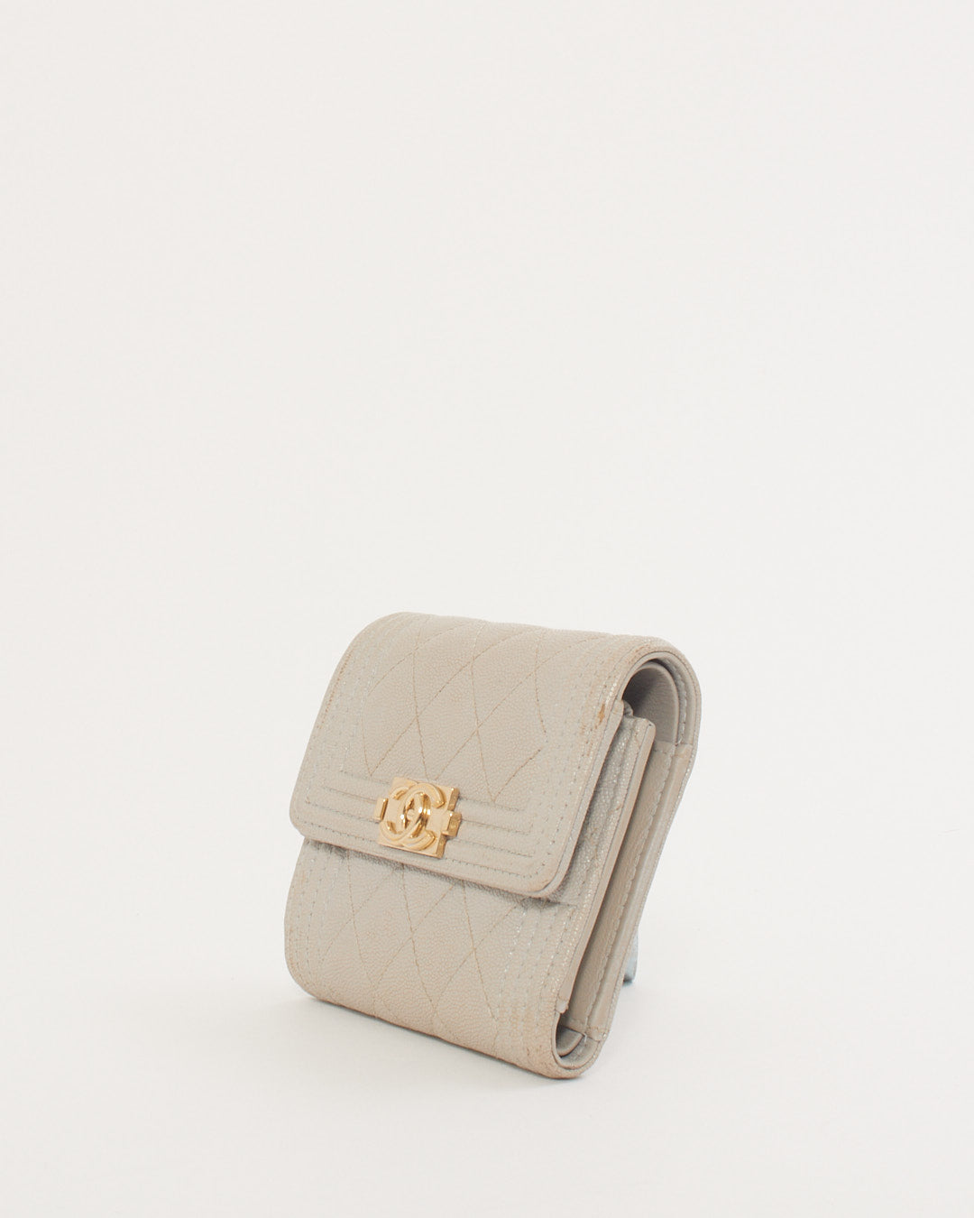 Chanel Grey/Taupe Caviar Leather Small Boy Wallet