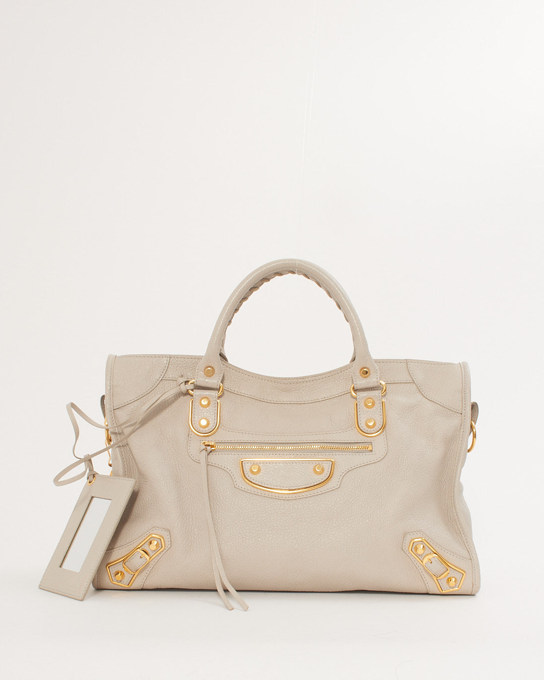 Balenciaga Light Grey Motocross Metallic Edge City Bag