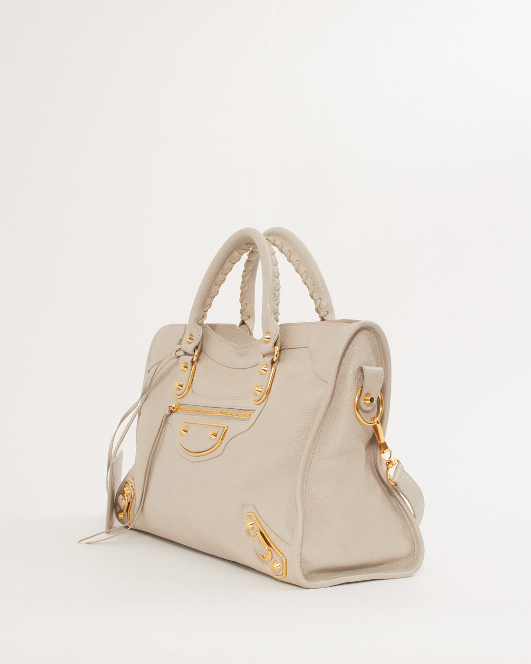 Balenciaga Light Grey Motocross Metallic Edge City Bag