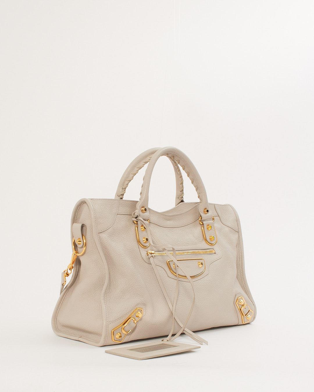 Balenciaga Light Grey Motocross Metallic Edge City Bag