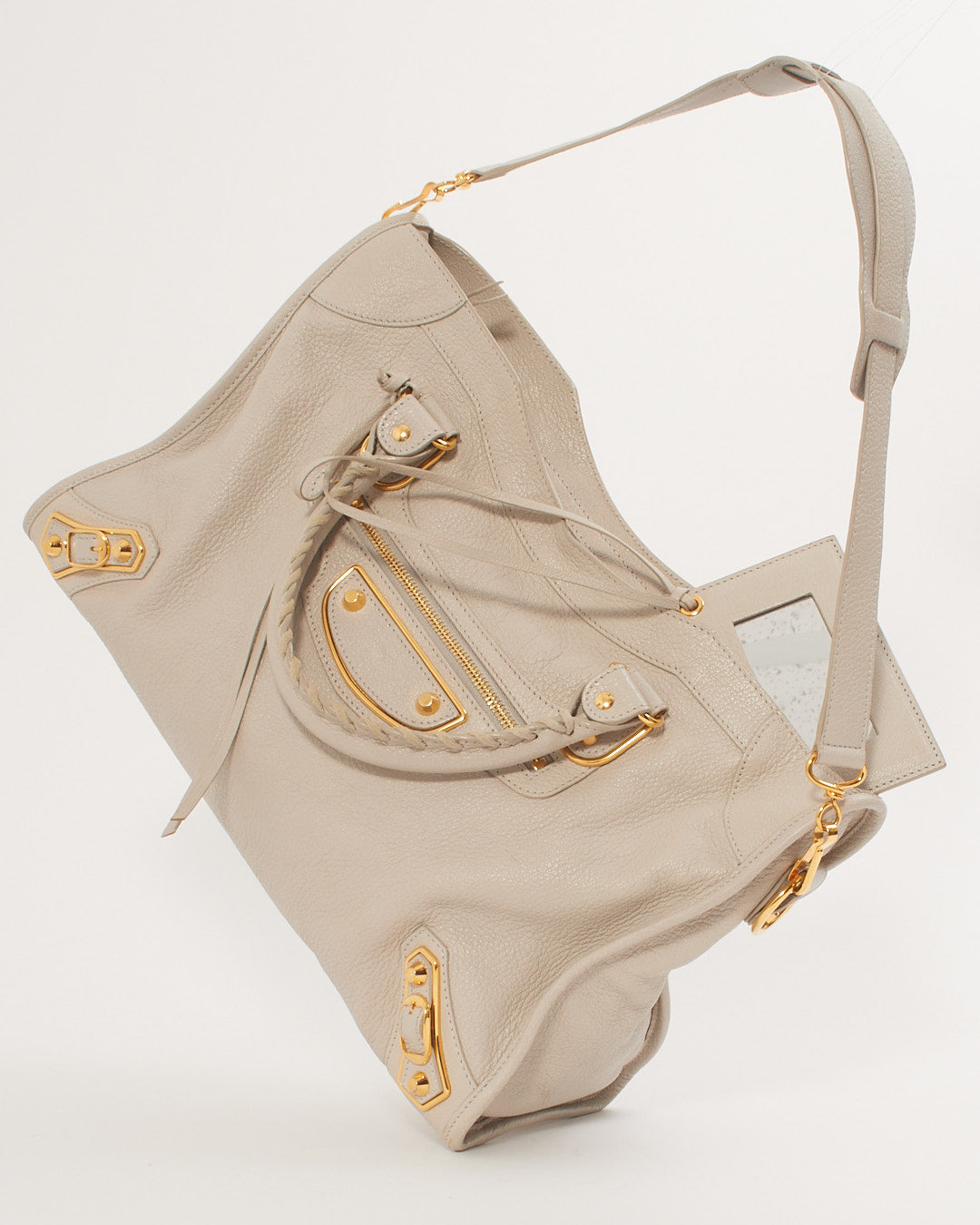 Balenciaga Light Grey Motocross Metallic Edge City Bag