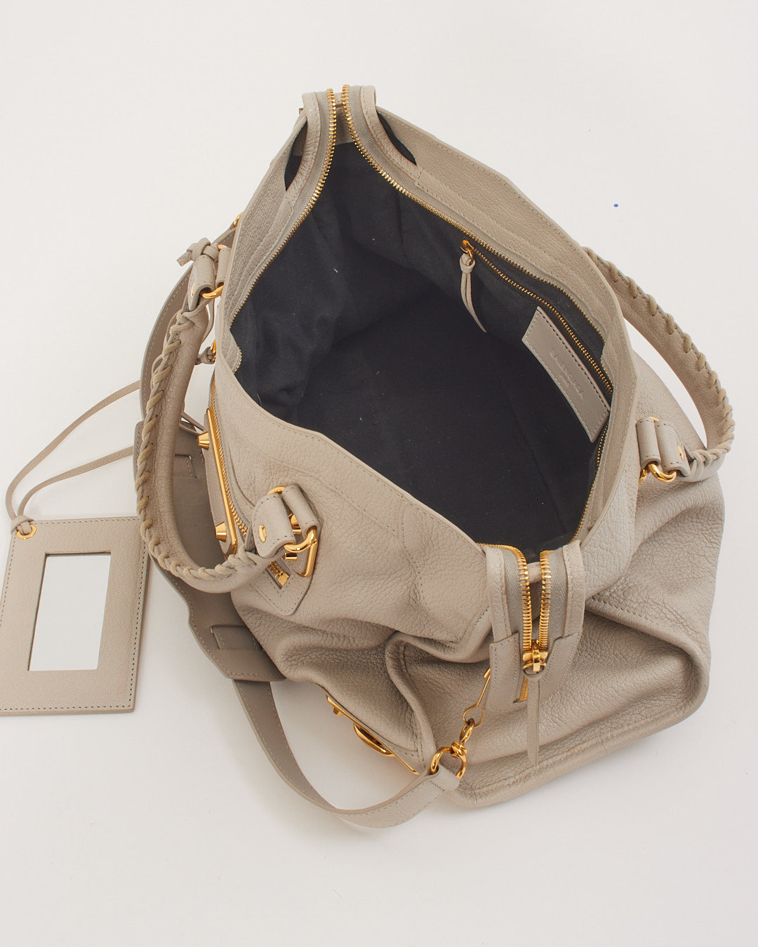 Balenciaga Light Grey Motocross Metallic Edge City Bag