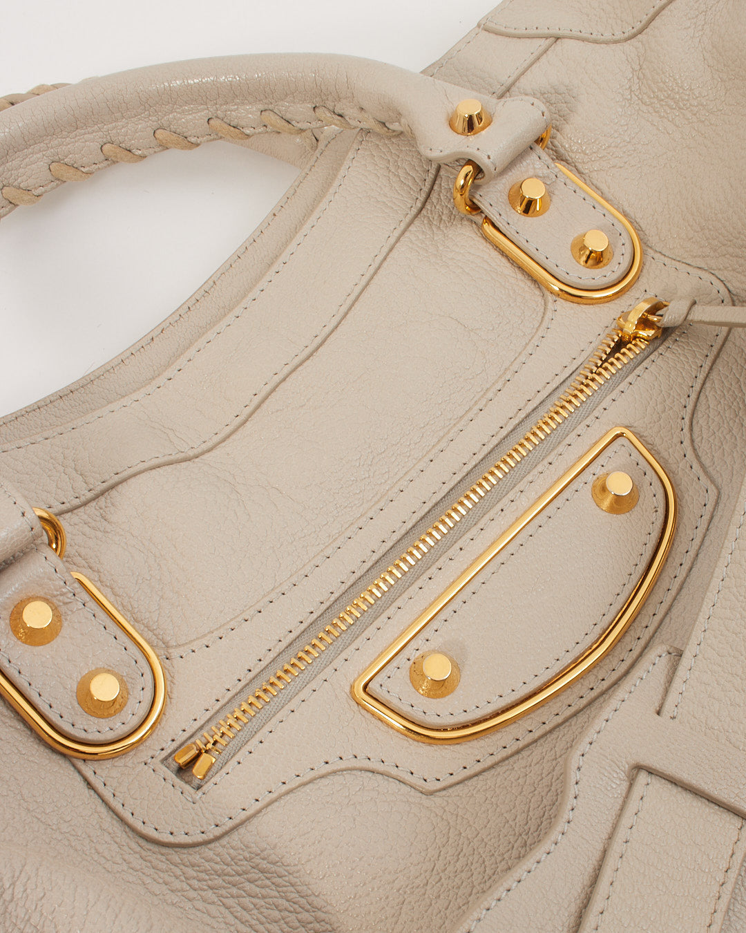 Balenciaga Light Grey Motocross Metallic Edge City Bag