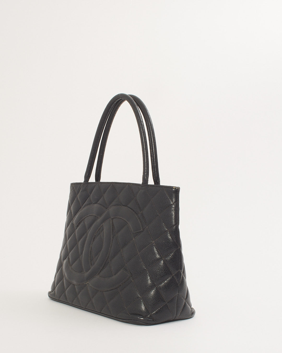 Chanel Black Caviar Leather Medallion Top Handle Tote GHW