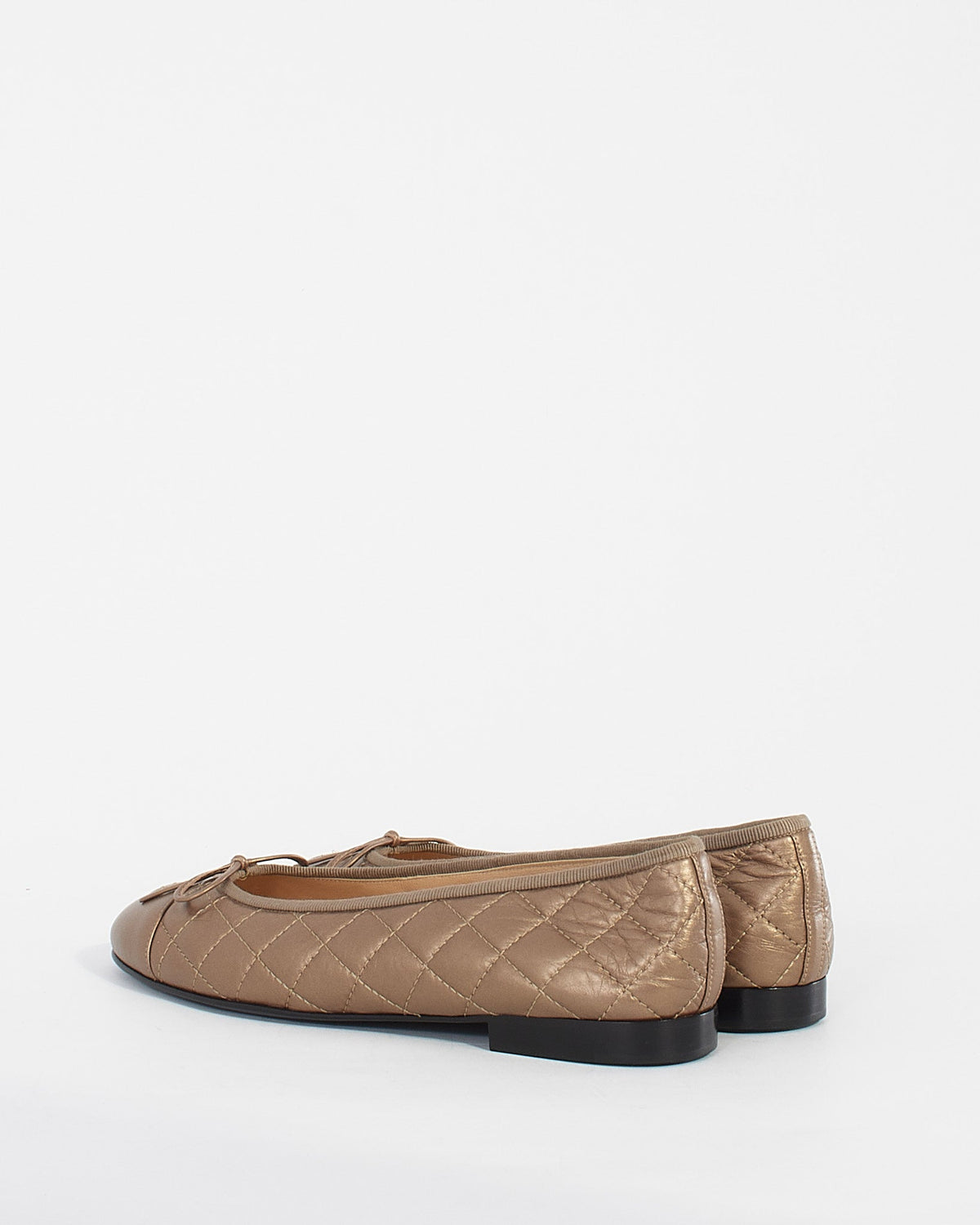 Chanel Metallic Bronze Quilted Leather CC Ballerina Flats - 39.5