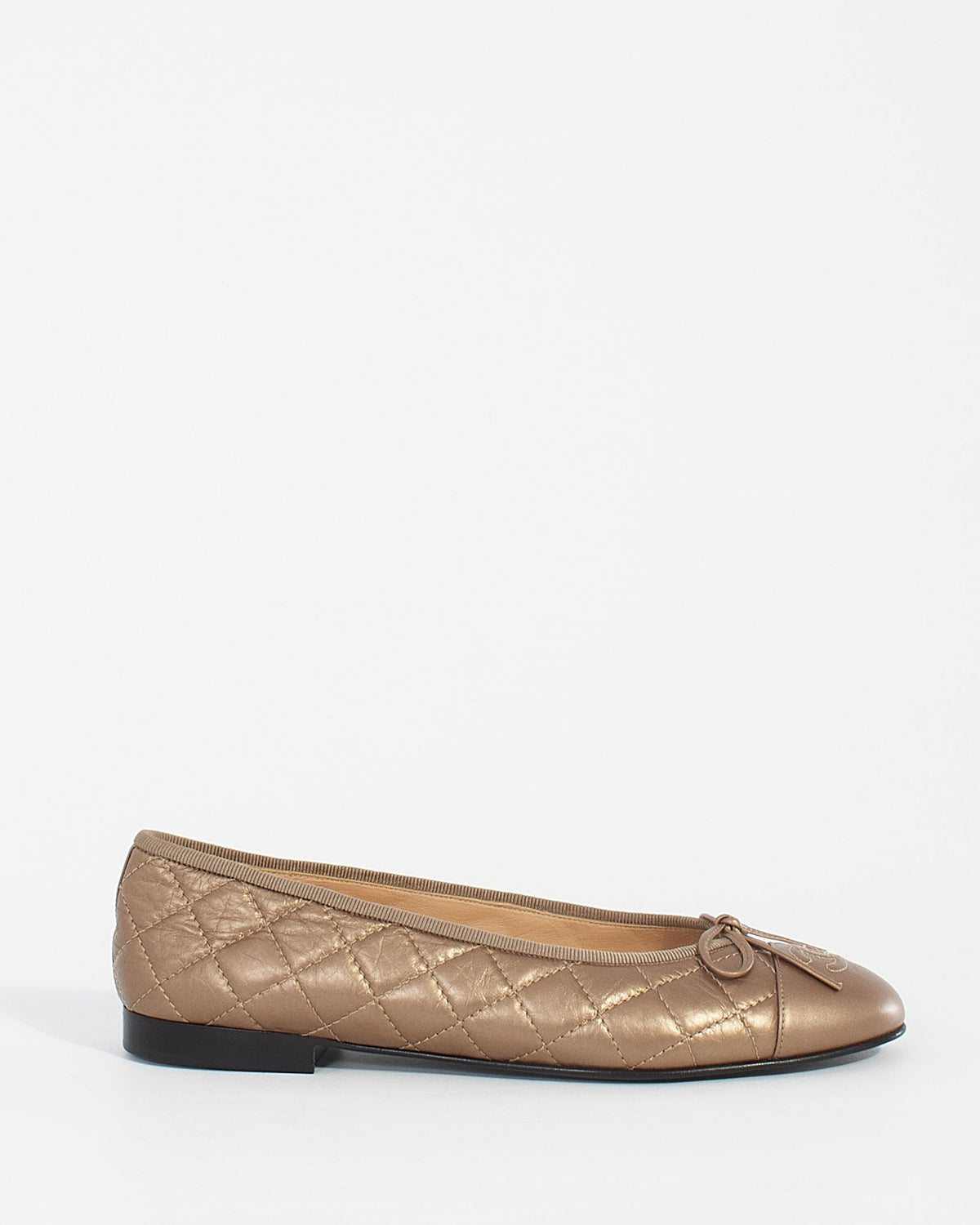 Chanel Metallic Bronze Quilted Leather CC Ballerina Flats - 39.5