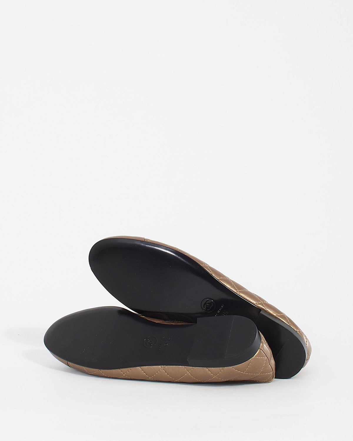 Chanel Metallic Bronze Quilted Leather CC Ballerina Flats - 39.5