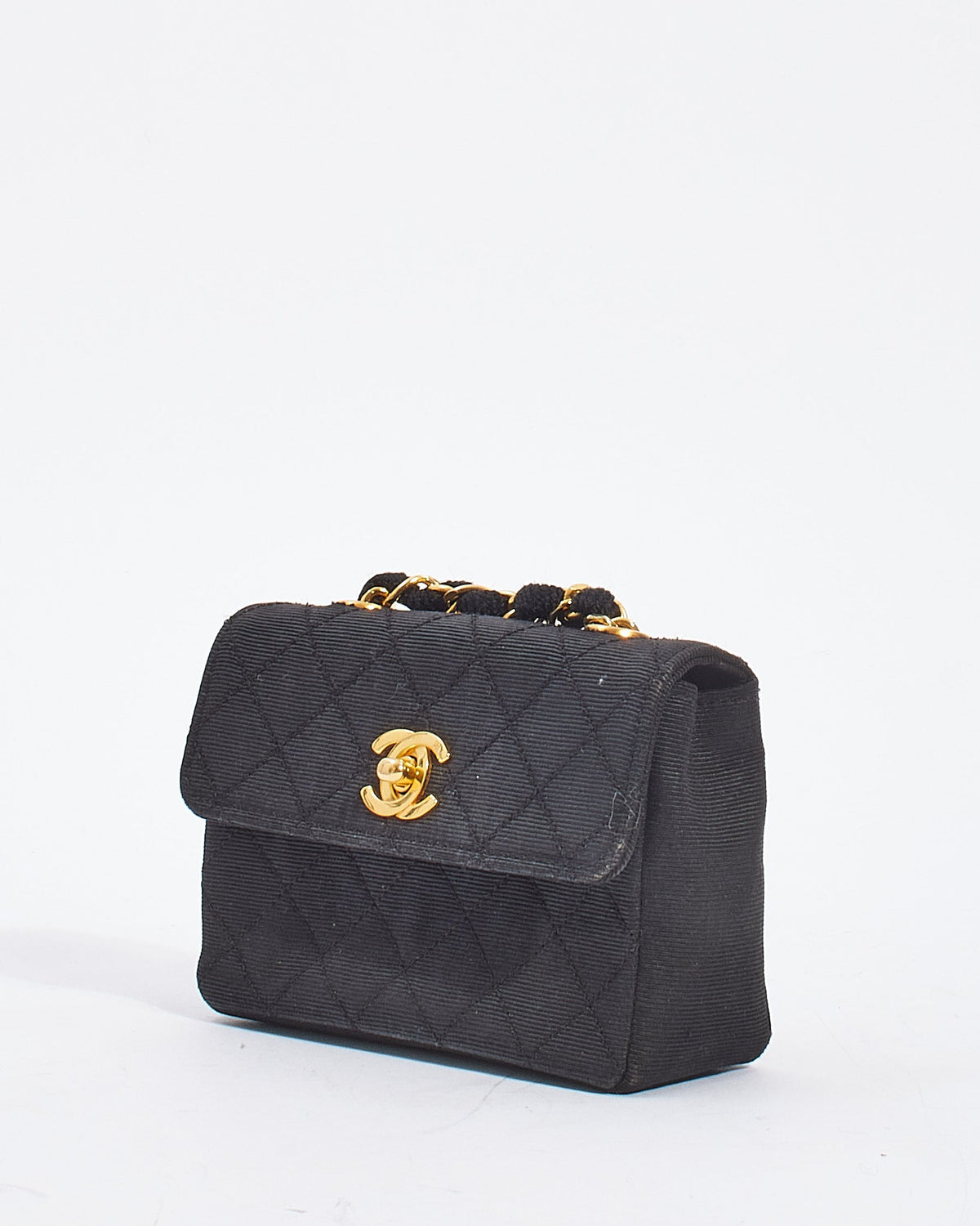 Chanel Vintage Black Quilted Canvas Mini Flap Bag GHW