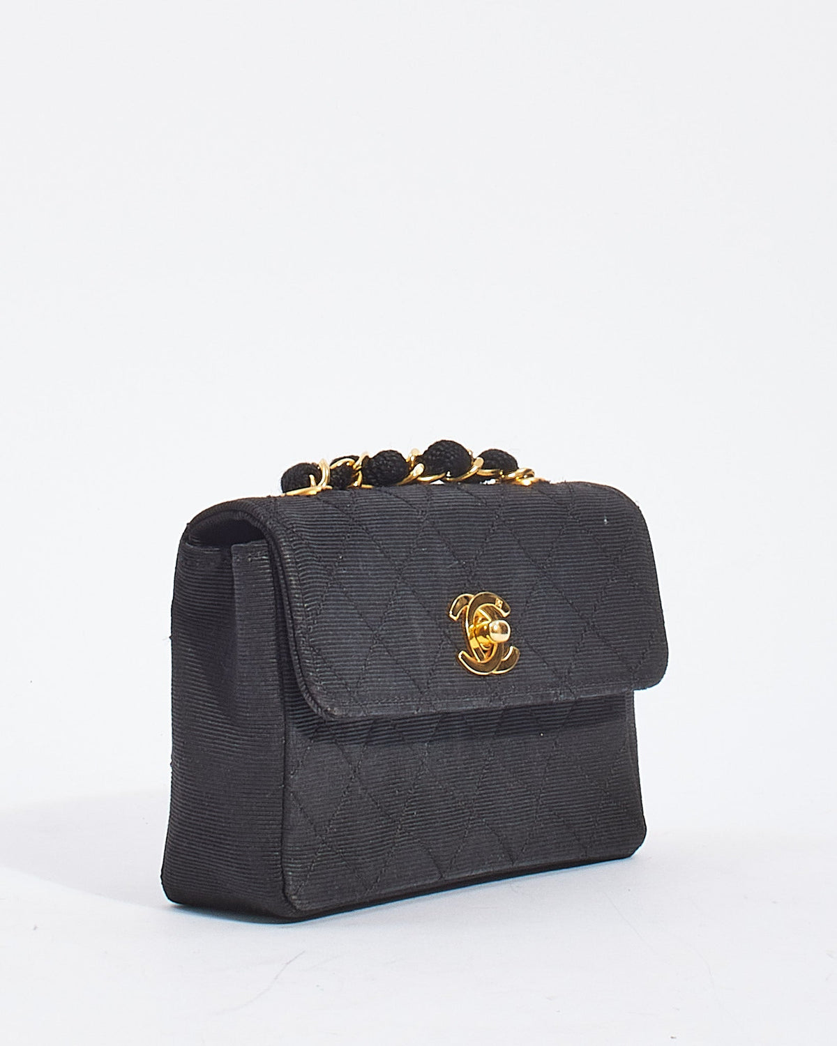 Chanel Vintage Black Quilted Canvas Mini Flap Bag GHW