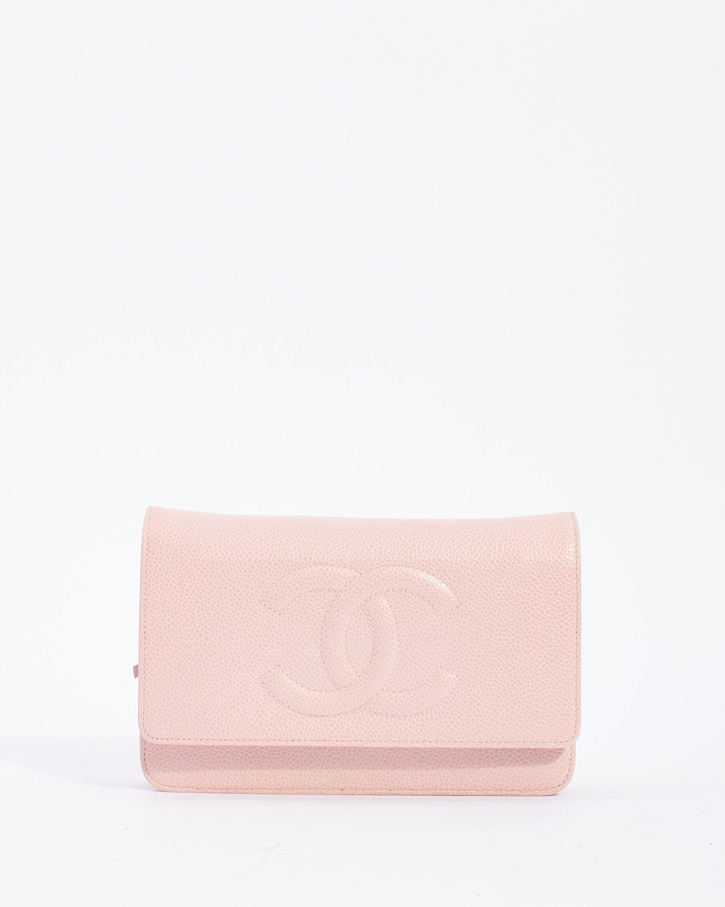 Chanel Pink Caviar Leather Timeless CC Wallet On Chain with Silver Hardware