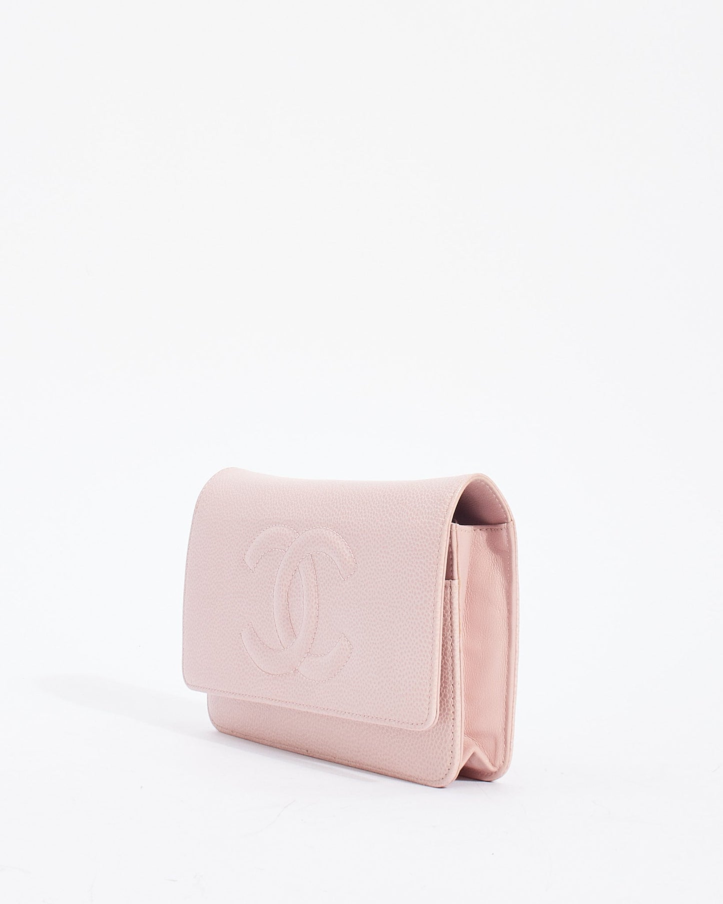 Chanel Pink Caviar Leather Timeless CC Wallet On Chain with Silver Hardware