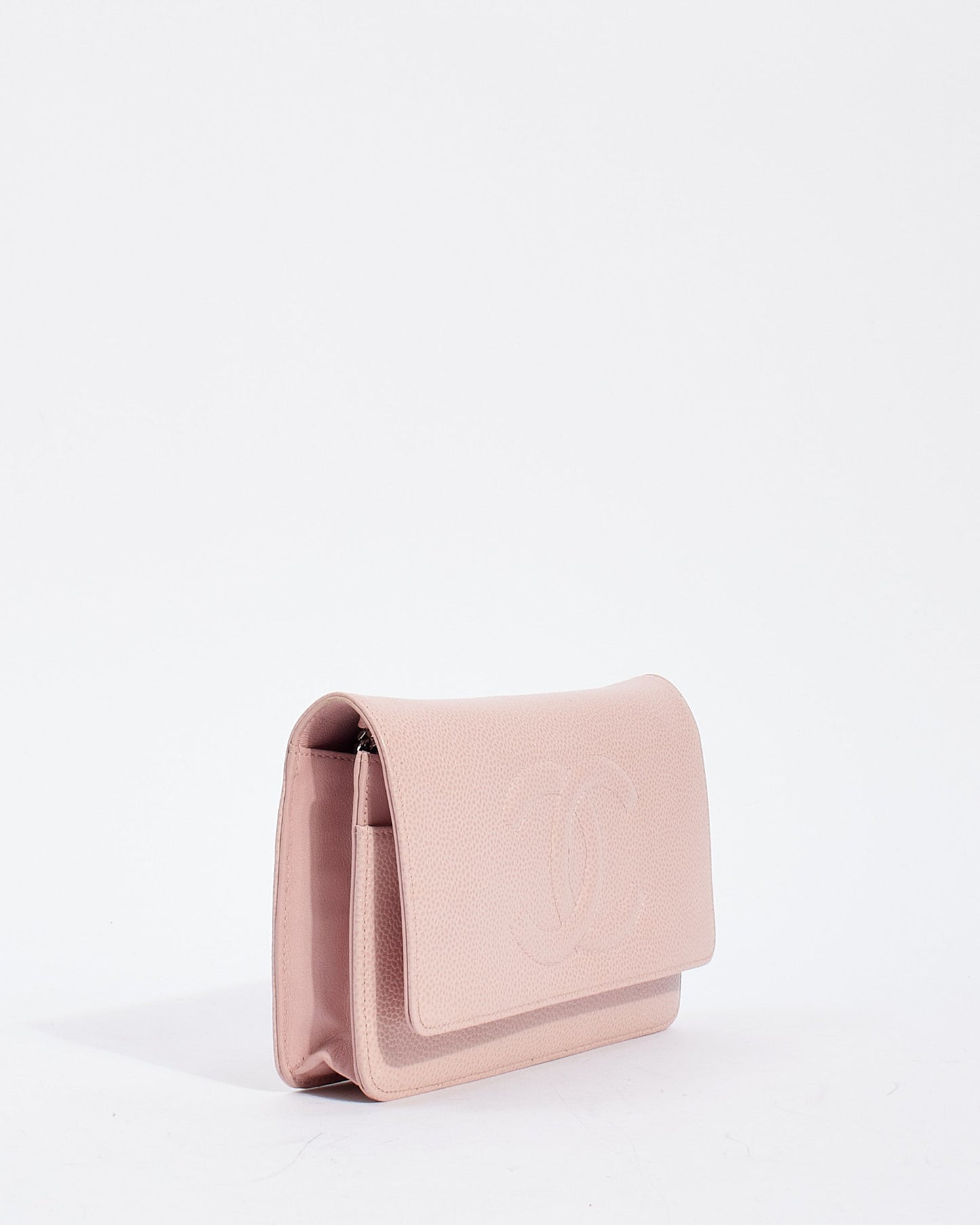Chanel Pink Caviar Leather Timeless CC Wallet On Chain with Silver Hardware