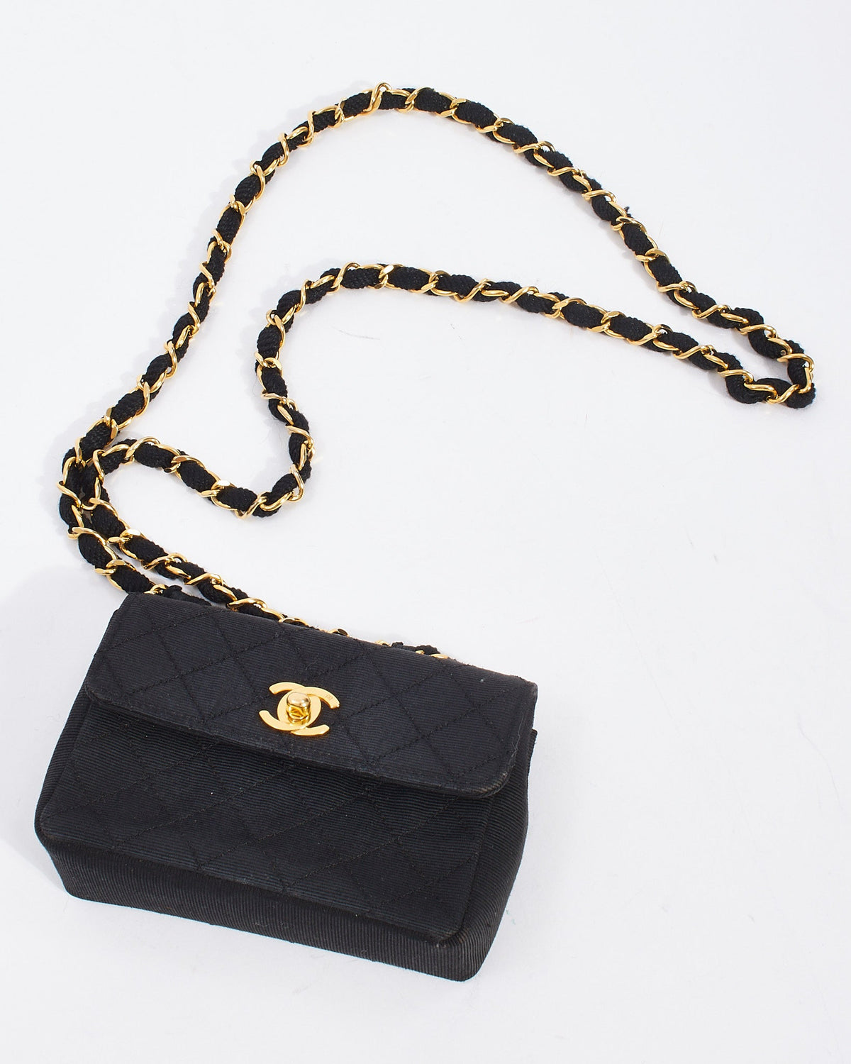 Chanel Vintage Black Quilted Canvas Mini Flap Bag GHW