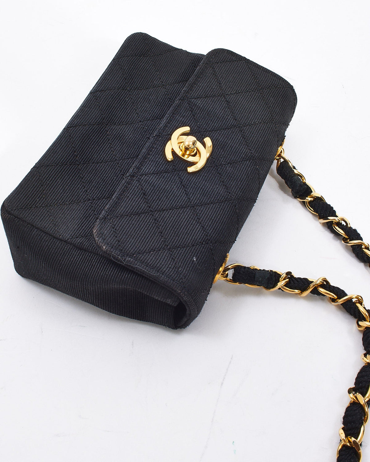 Chanel Vintage Black Quilted Canvas Mini Flap Bag GHW
