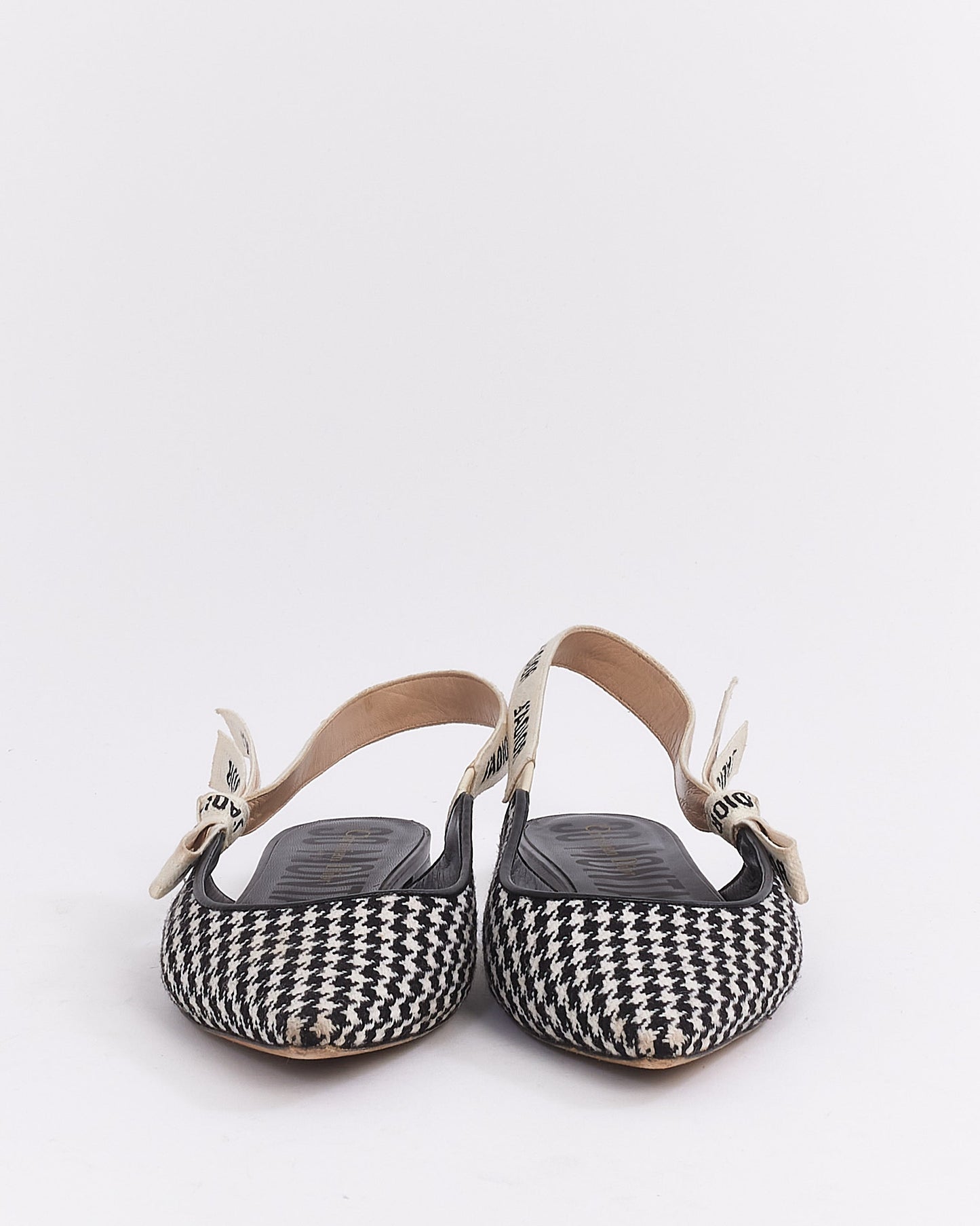Dior Black & White Wool Houndstooth J'adior Slingback Flats - 39.5