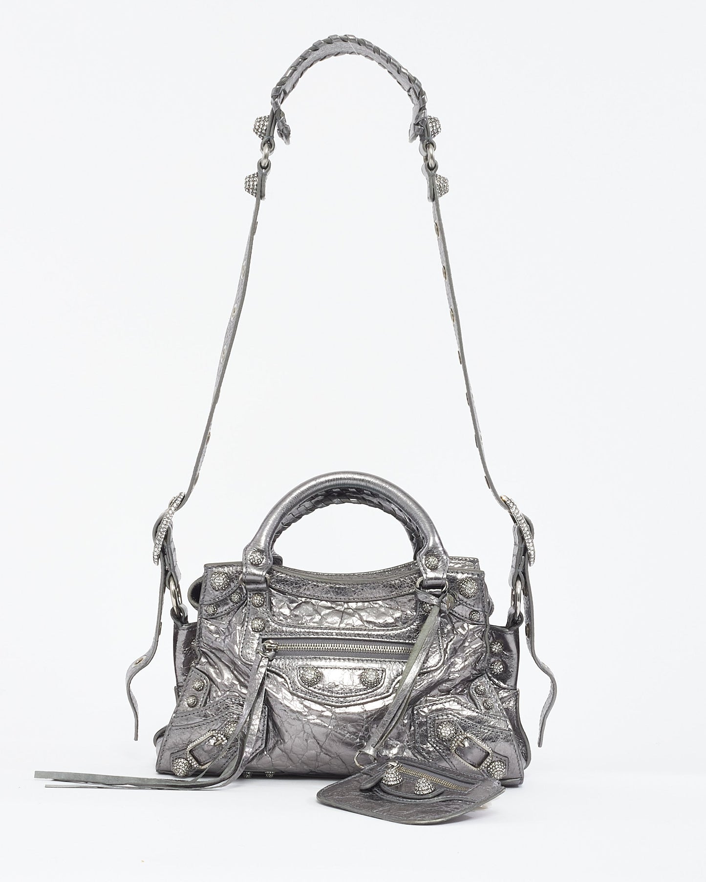 Balenciaga Gunmetal & Rhinestone Leather Neo Cagole XS Tote Bag