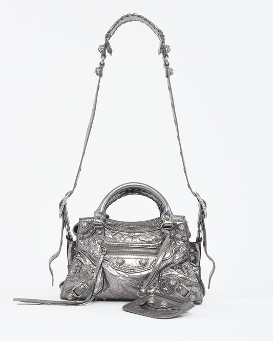Balenciaga Gunmetal & Rhinestone Leather Neo Cagole XS Tote Bag