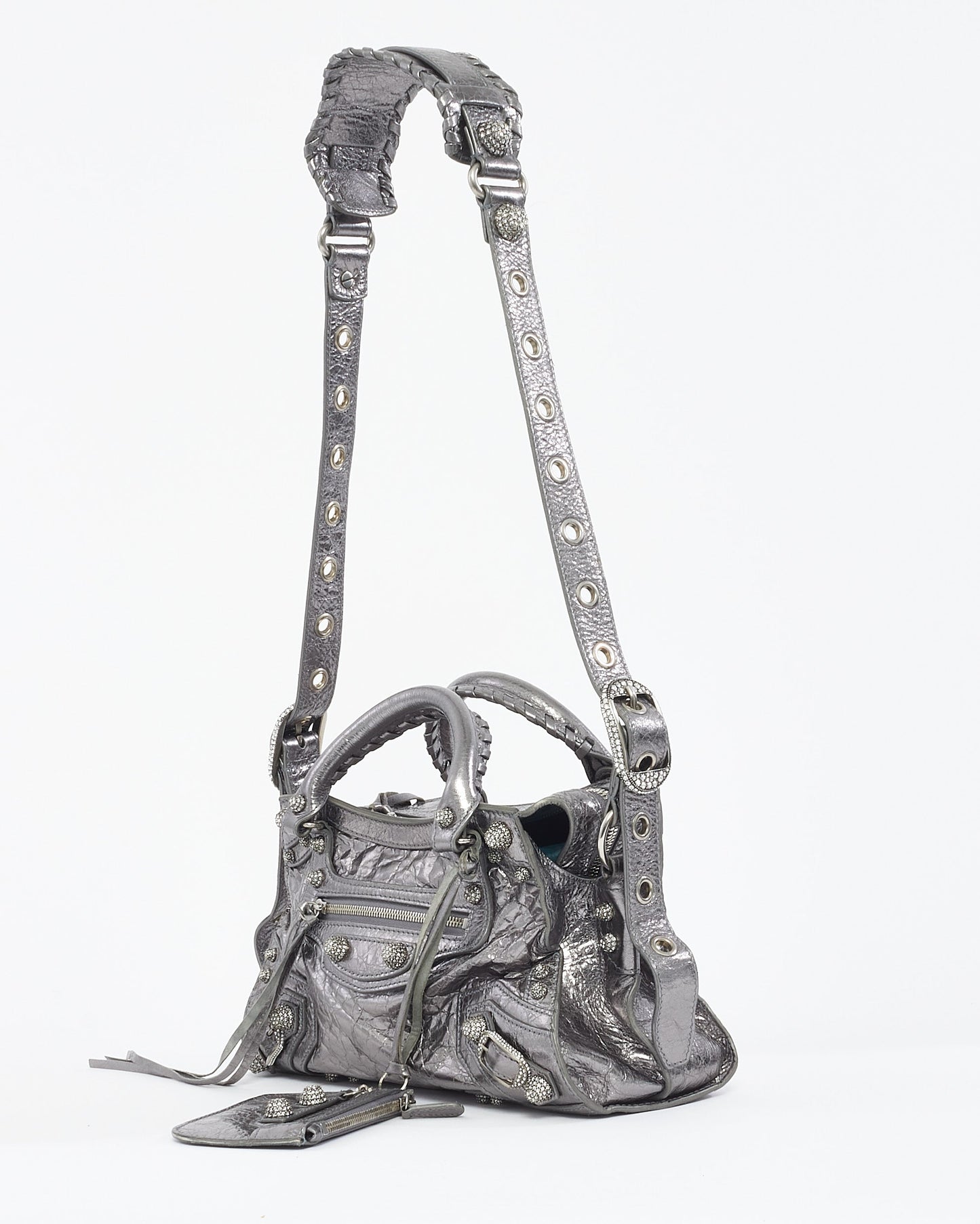 Balenciaga Gunmetal & Rhinestone Leather Neo Cagole XS Tote Bag