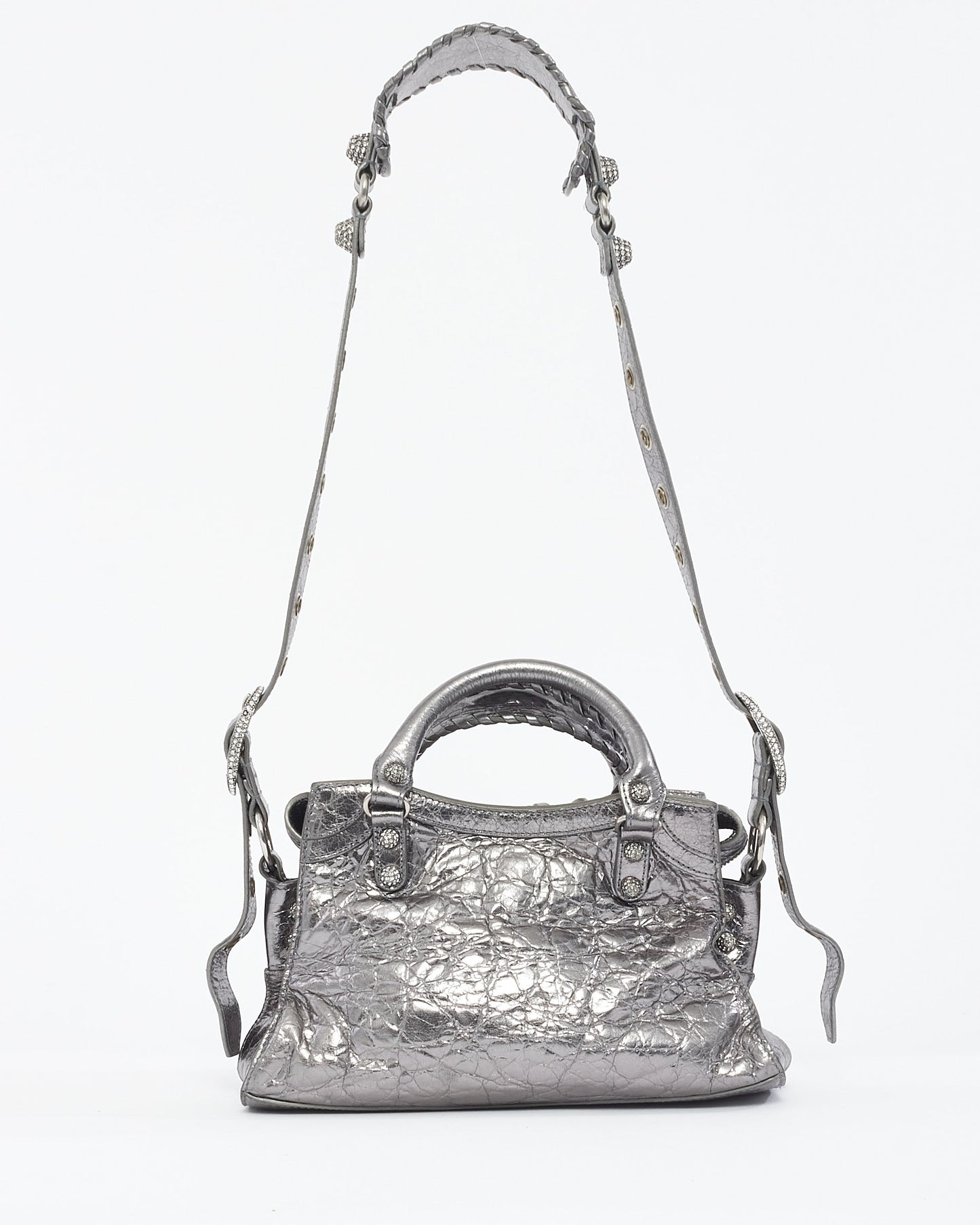 Balenciaga Gunmetal & Rhinestone Leather Neo Cagole XS Tote Bag