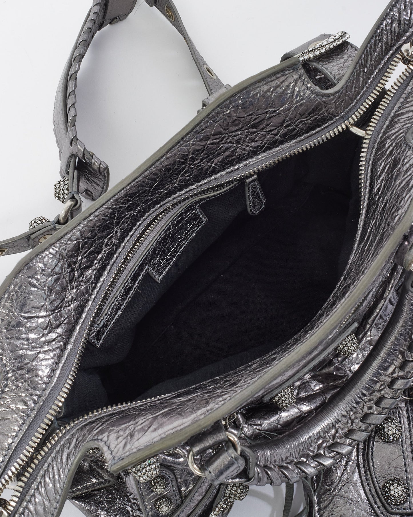 Balenciaga Gunmetal & Rhinestone Leather Neo Cagole XS Tote Bag