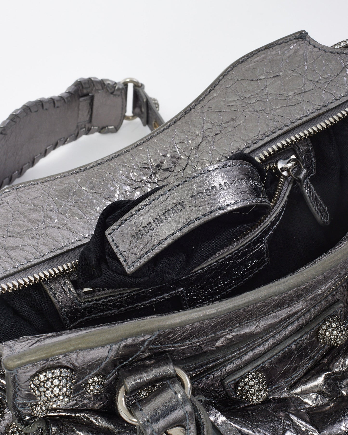 Balenciaga Gunmetal & Rhinestone Leather Neo Cagole XS Tote Bag