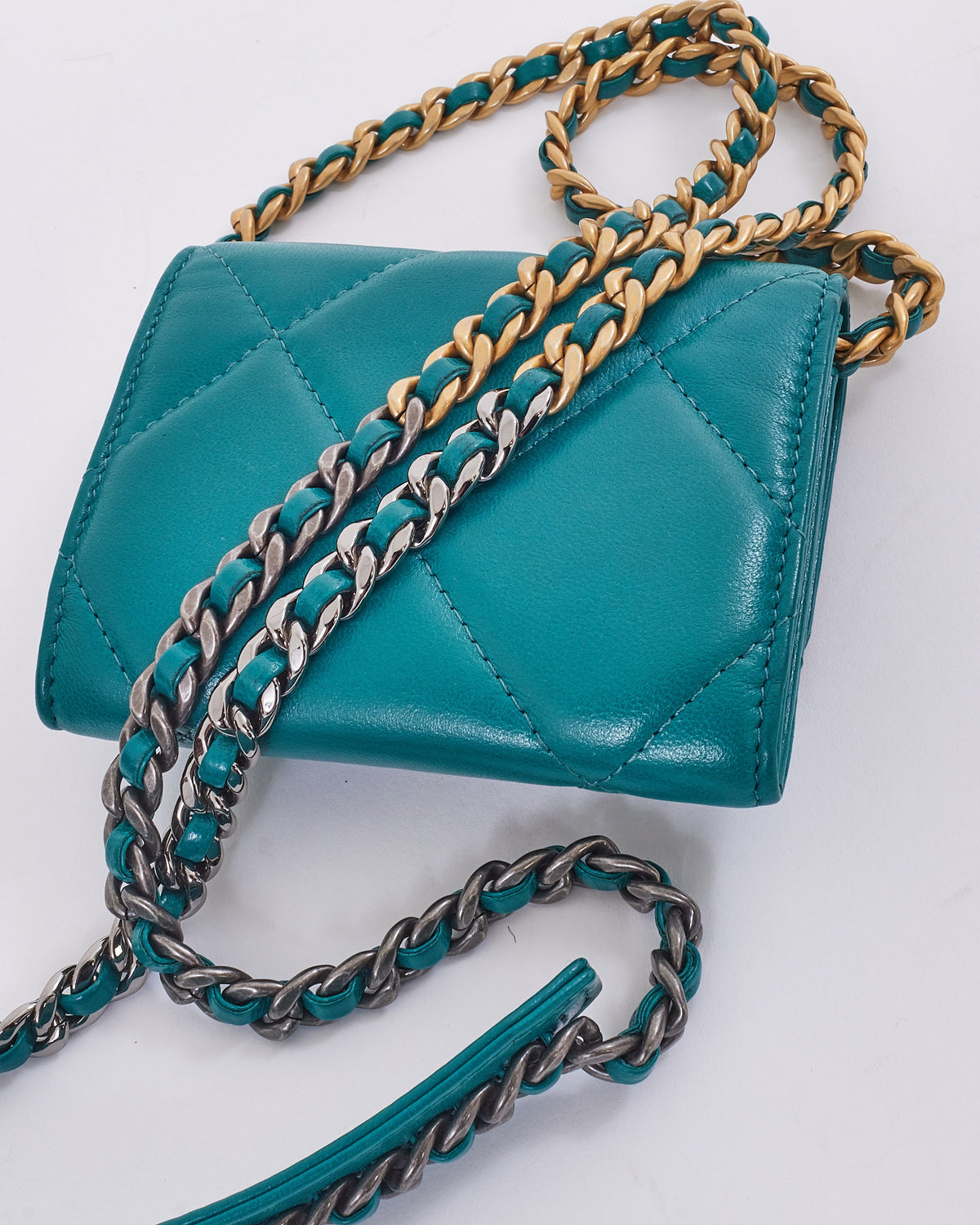 Chanel Turquoise Green 19 Coin Pouch on Chain