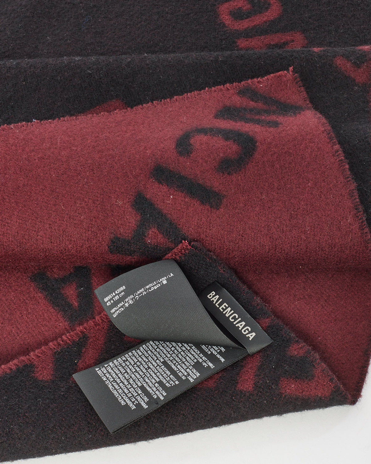 Balenciaga Burgundy & Black Wool Logo Scarf