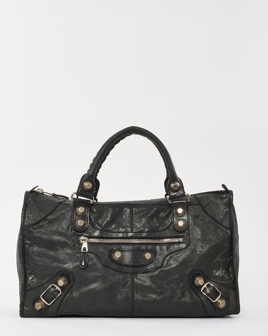 Balenciaga Black Leather Giant 21 Silver Stud Medium City Bag
