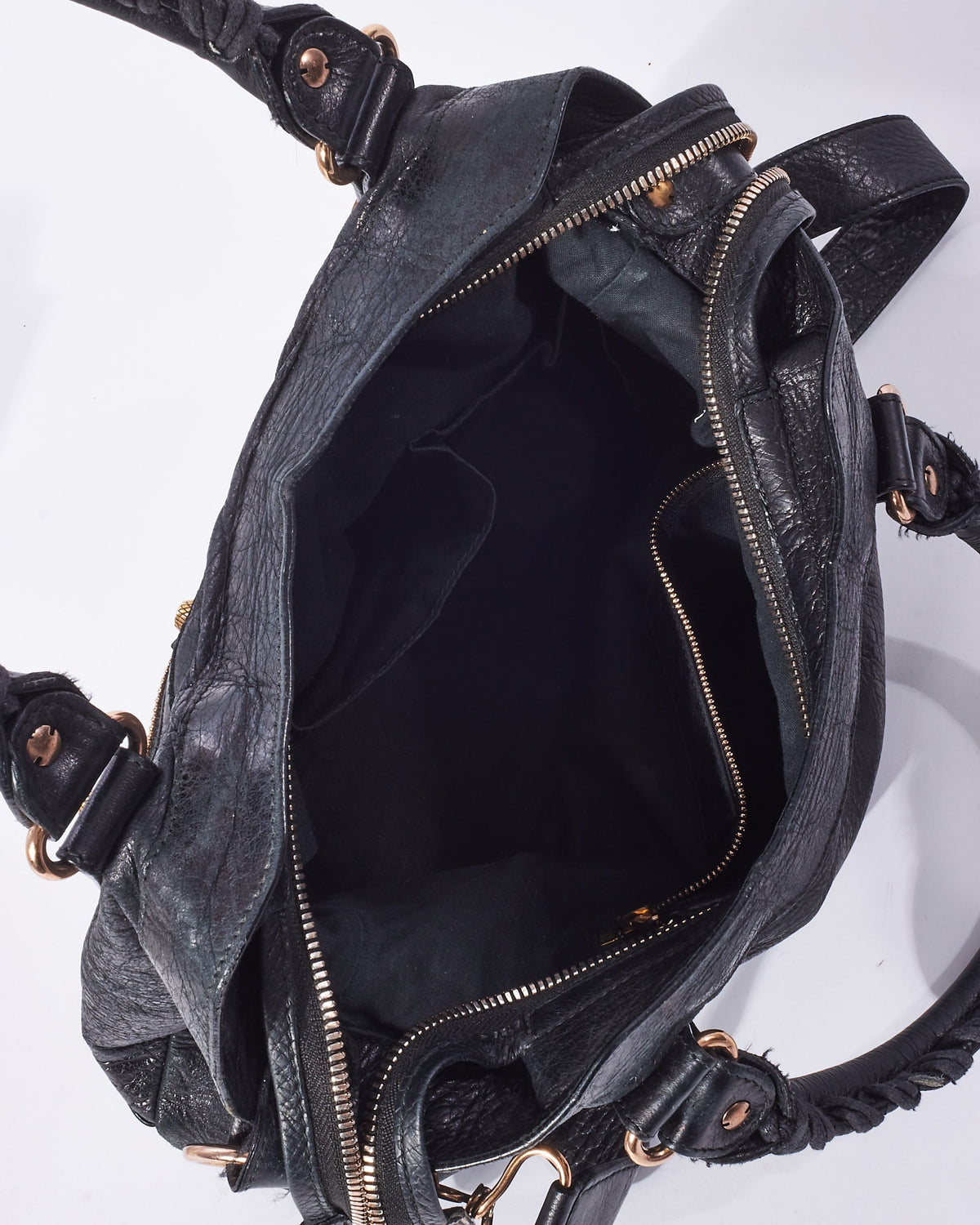 Balenciaga Black Leather & Rose Gold Giant Stud Small Town Bag