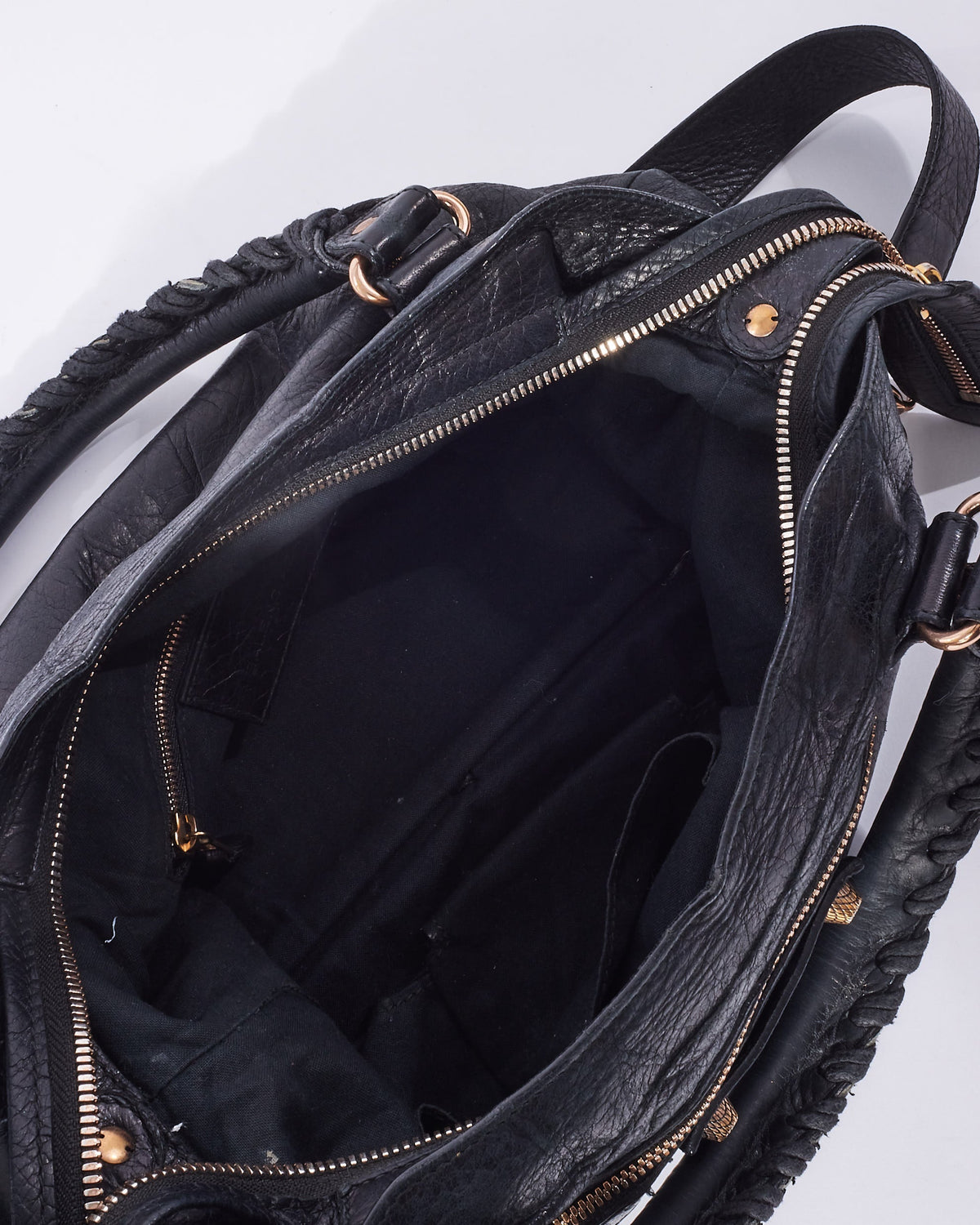 Balenciaga Black Leather & Rose Gold Giant Stud Small Town Bag