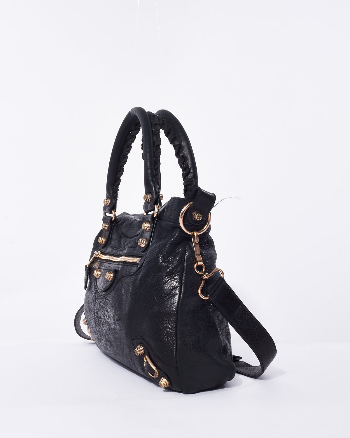 Balenciaga Black Leather & Rose Gold Giant Stud Small Town Bag