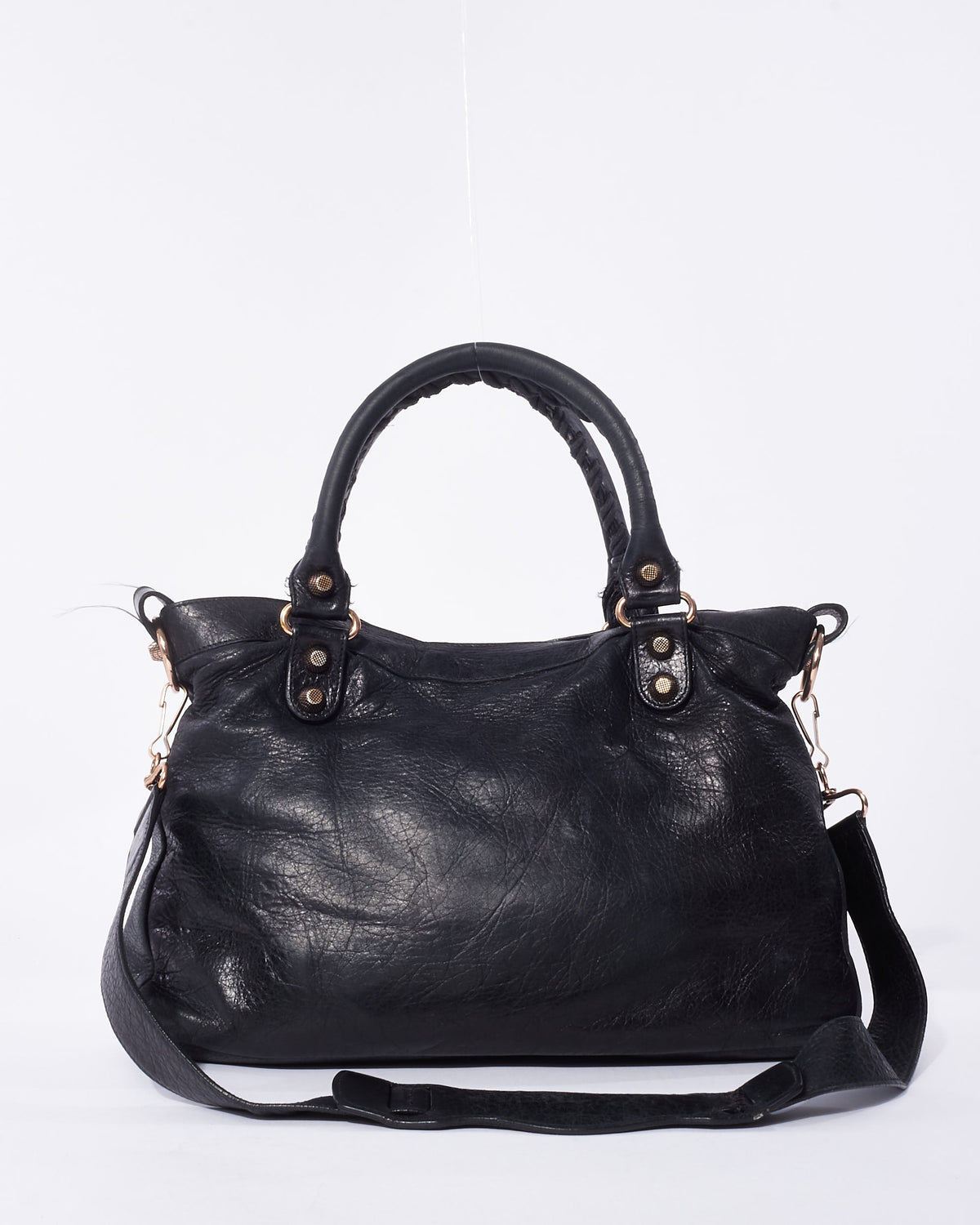 Balenciaga Black Leather & Rose Gold Giant Stud Small Town Bag