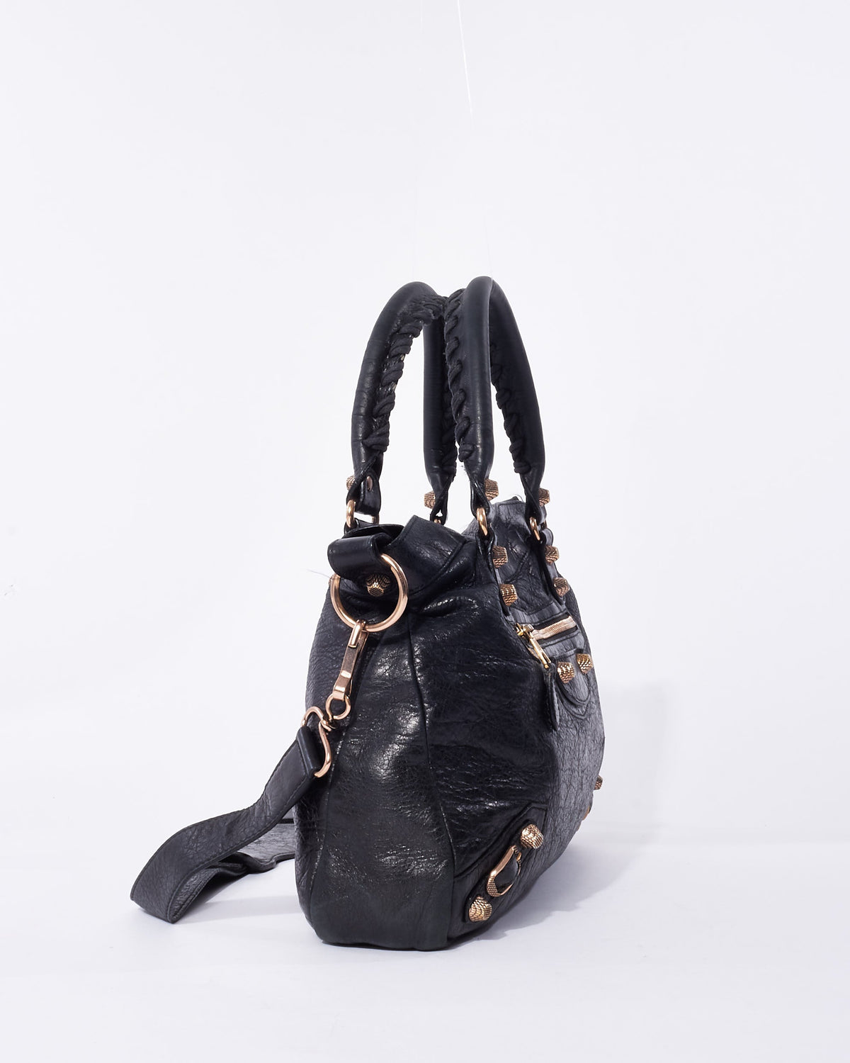Balenciaga Black Leather & Rose Gold Giant Stud Small Town Bag