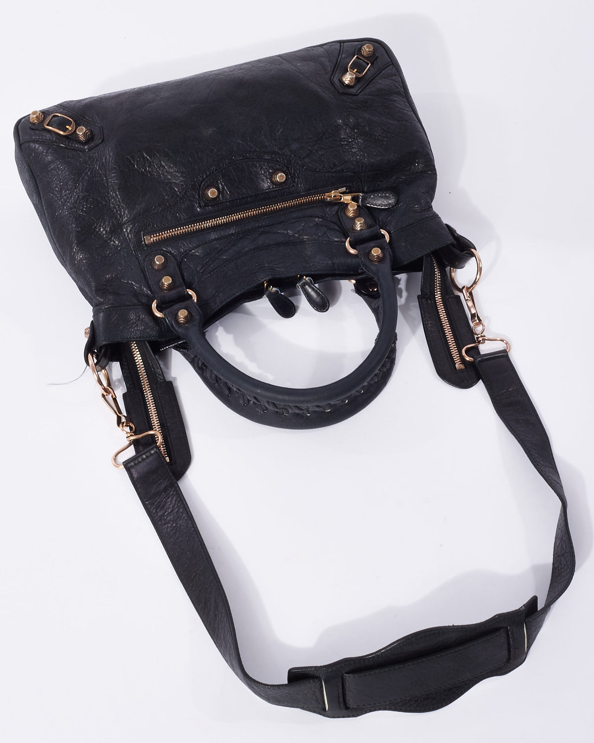 Balenciaga Black Leather & Rose Gold Giant Stud Small Town Bag