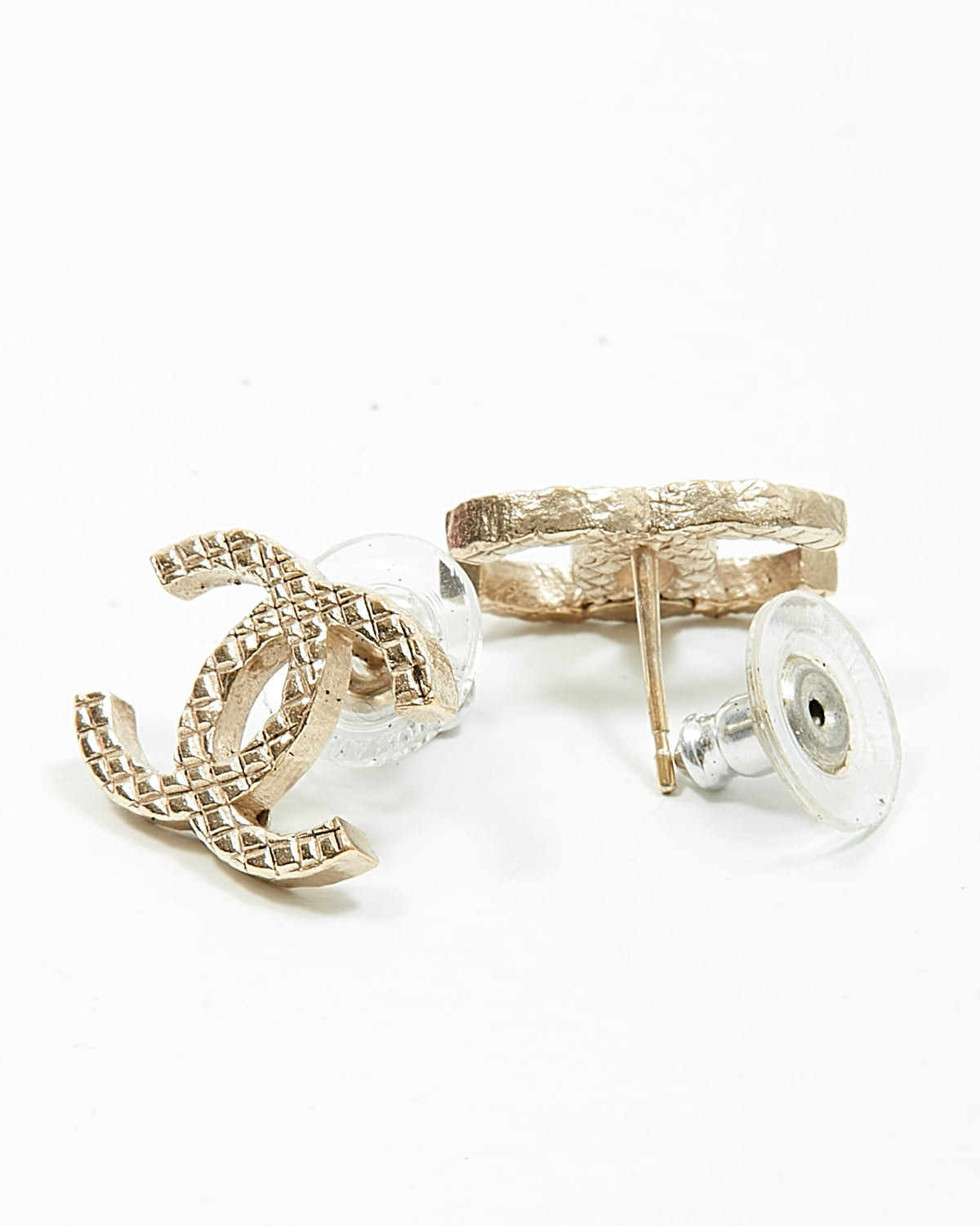 Chanel Gold Tone CC Logo Quilted Chanel Earrings