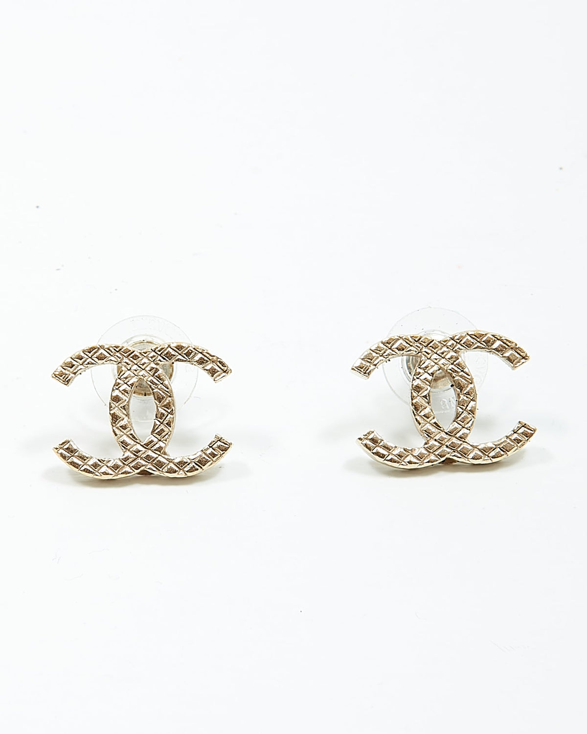Chanel Gold Tone CC Logo Quilted Chanel Earrings